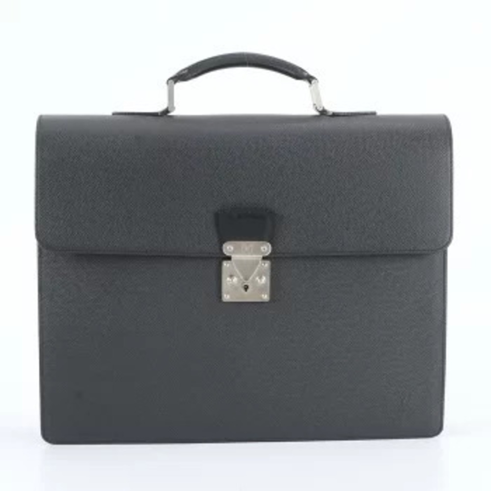 Louis Vuitton Taiga Moscova Serviette Leather Business Briefcase Blue Gray